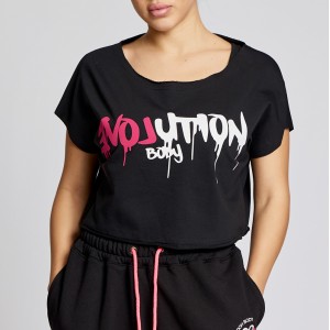 Κοντομάνικη μπλούζα crop top Evolution Body Μαύρη 2591BLACK